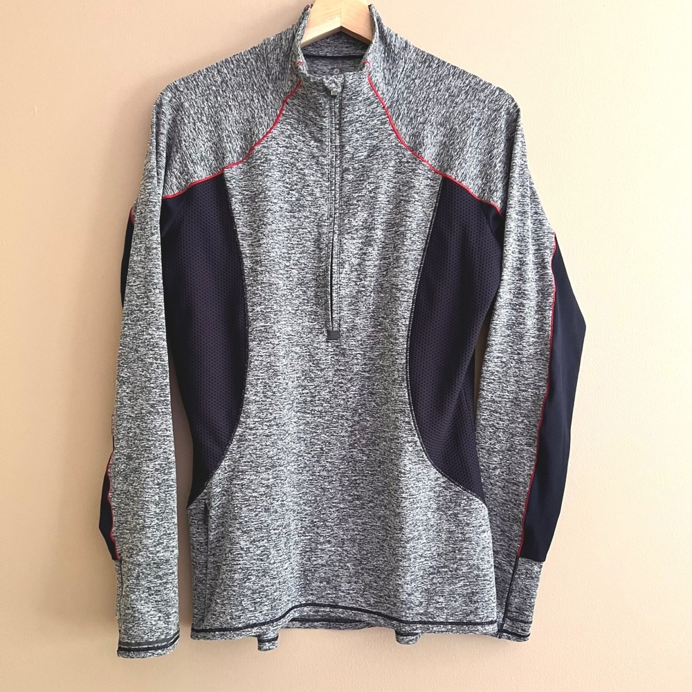 Athleta Womens Gray Space Dye Quarter Zip Mesh Panel Running Hiking Top Size M